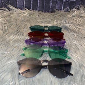 5 One Piece Rimless Sunglasses Transparent Candy Color Tinted Eyewear BUNDLE